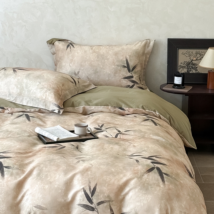 91家纺网 家纺一手货源 找家纺 Mr.pig猪先生水洗棉 2025新款保暖舒适羊毛印花工艺四件套 棕-竹叶