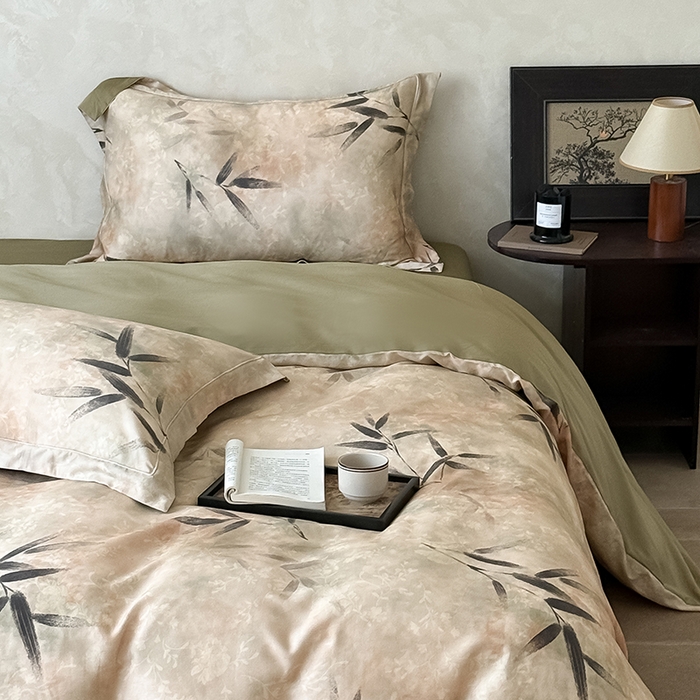 91家纺网 家纺一手货源 找家纺 Mr.pig猪先生水洗棉 2025新款保暖舒适羊毛印花工艺四件套 棕-竹叶