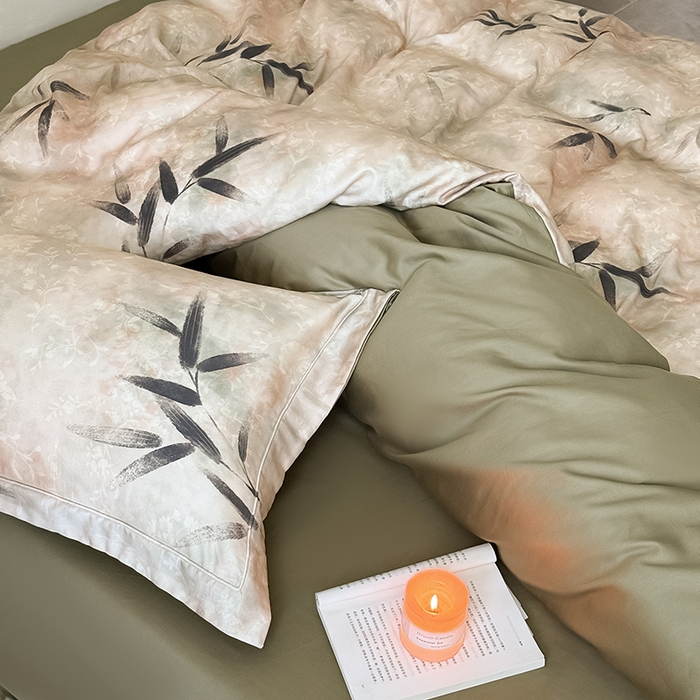 91家纺网 家纺一手货源 找家纺 Mr.pig猪先生水洗棉 2025新款保暖舒适羊毛印花工艺四件套 棕-竹叶