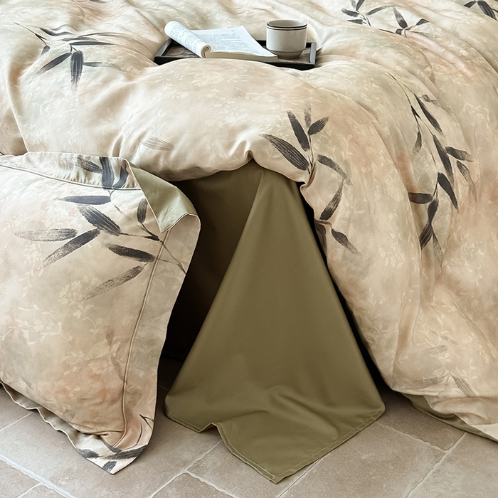 91家纺网 家纺一手货源 找家纺 Mr.pig猪先生水洗棉 2025新款保暖舒适羊毛印花工艺四件套 棕-竹叶