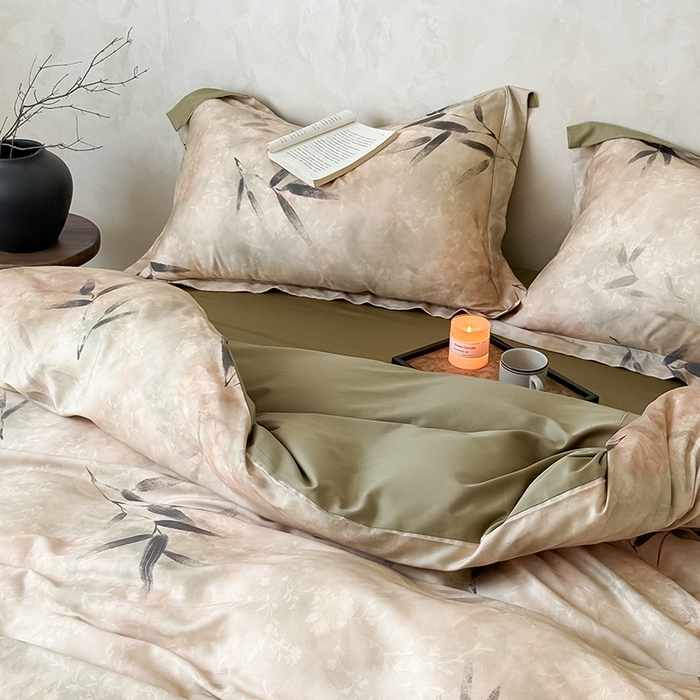 91家纺网 家纺一手货源 找家纺 Mr.pig猪先生水洗棉 2025新款保暖舒适羊毛印花工艺四件套 棕-竹叶