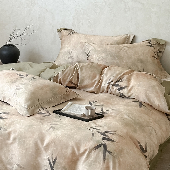 91家纺网 家纺一手货源 找家纺 Mr.pig猪先生水洗棉 2025新款保暖舒适羊毛印花工艺四件套 棕-竹叶