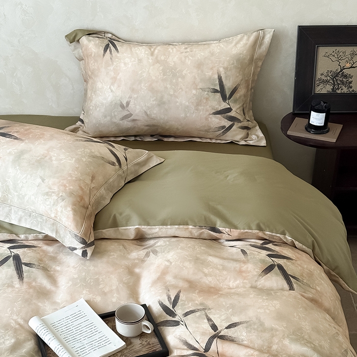 91家纺网 家纺一手货源 找家纺 Mr.pig猪先生水洗棉 2025新款保暖舒适羊毛印花工艺四件套 棕-竹叶