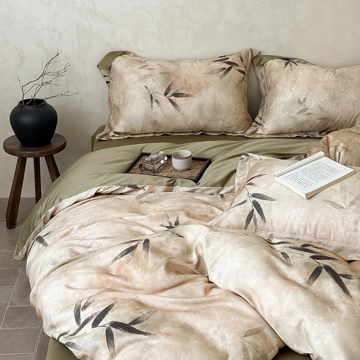 91家纺网 家纺一手货源 找家纺 Mr.pig猪先生水洗棉 2025新款保暖舒适羊毛印花工艺四件套 棕-竹叶