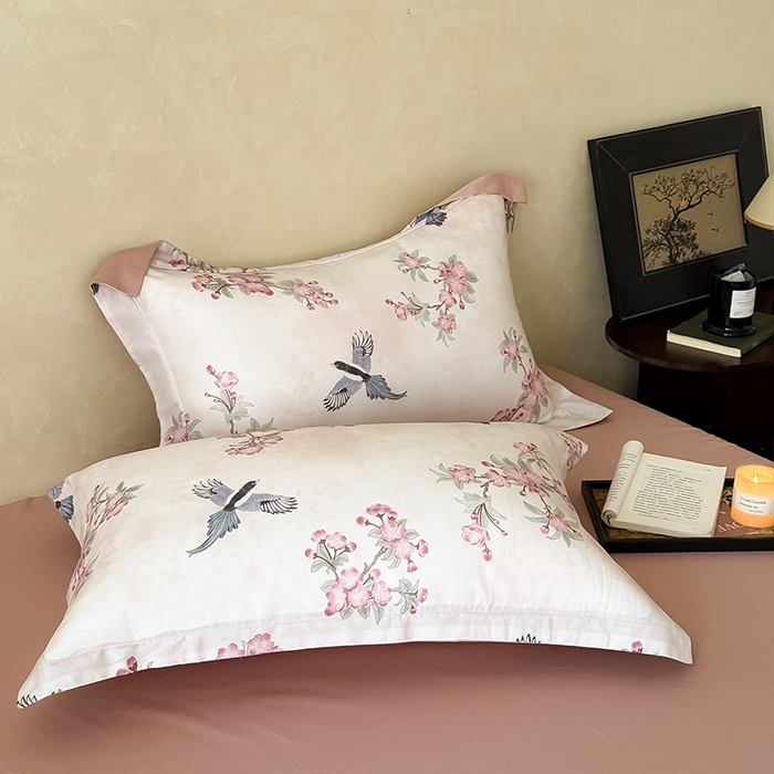 91家纺网 家纺一手货源 找家纺 Mr.pig猪先生水洗棉 2025新款羊毛印花工艺宽边四件套 棠鹊鸣春-宽边