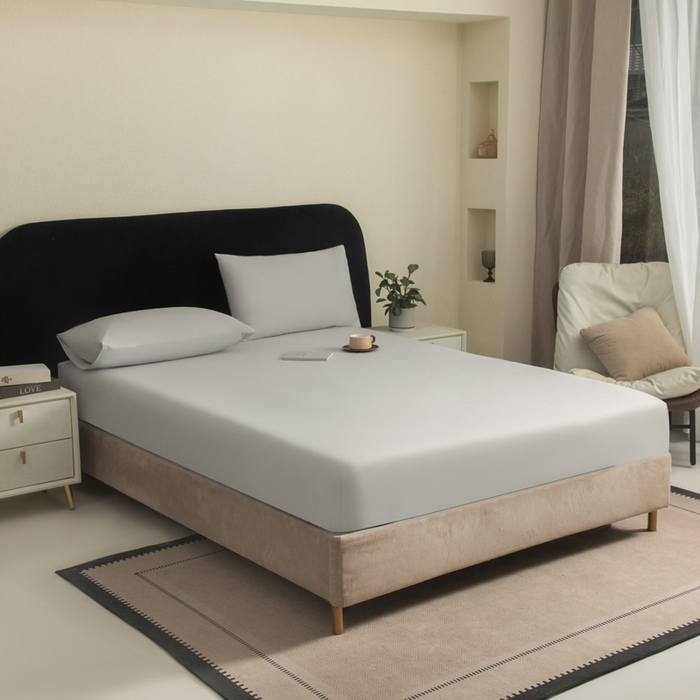 91家纺网 家纺一手货源 找家纺 三悦四季 2026新款纯色亲肤磨毛防水床笠跨境直播爆款床笠三件套外贸可定制任意尺寸 浅灰