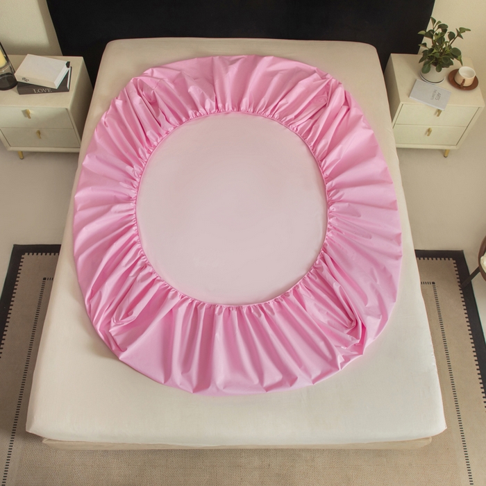 91家纺网 家纺一手货源 找家纺 三悦四季 2026新款纯色亲肤磨毛防水床笠跨境直播爆款床笠三件套外贸可定制任意尺寸 粉色