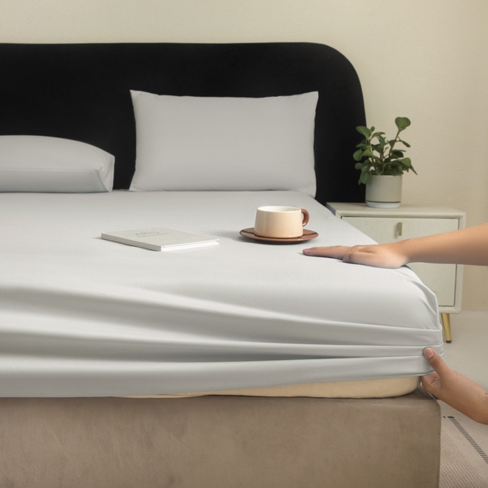 91家纺网 家纺一手货源 找家纺 三悦四季 2026新款纯色亲肤磨毛防水床笠跨境直播爆款床笠三件套外贸可定制任意尺寸 浅灰