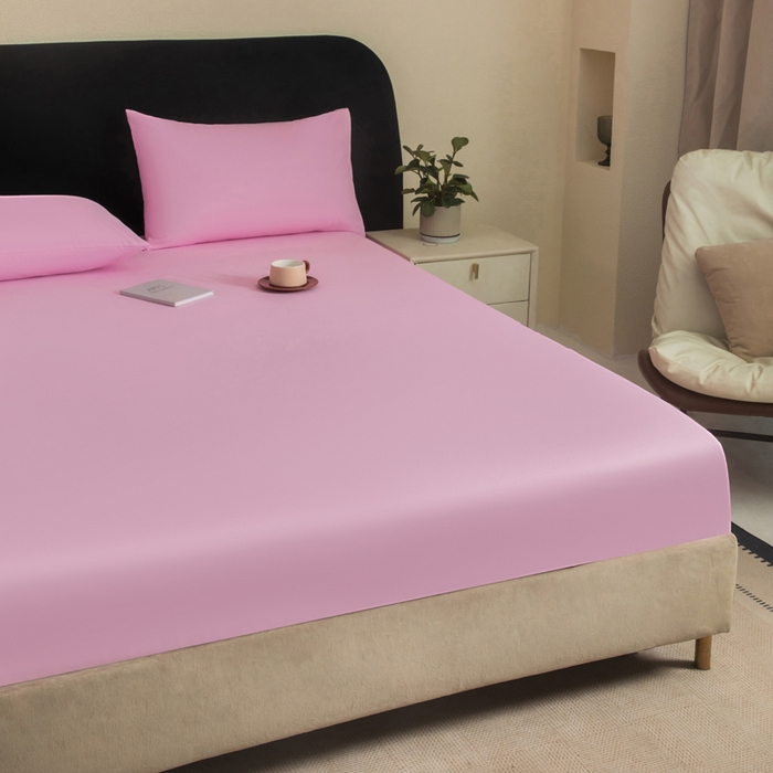 91家纺网 家纺一手货源 找家纺 三悦四季 2026新款纯色亲肤磨毛防水床笠跨境直播爆款床笠三件套外贸可定制任意尺寸 粉色