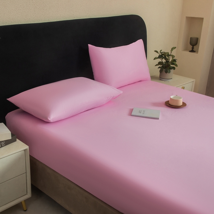 91家纺网 家纺一手货源 找家纺 三悦四季 2026新款纯色亲肤磨毛防水床笠跨境直播爆款床笠三件套外贸可定制任意尺寸 粉色