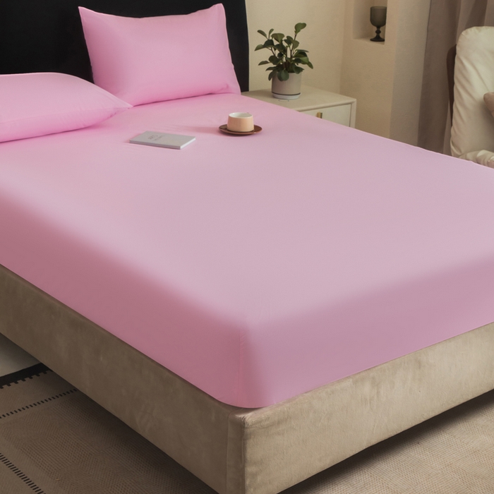 91家纺网 家纺一手货源 找家纺 三悦四季 2026新款纯色亲肤磨毛防水床笠跨境直播爆款床笠三件套外贸可定制任意尺寸 粉色