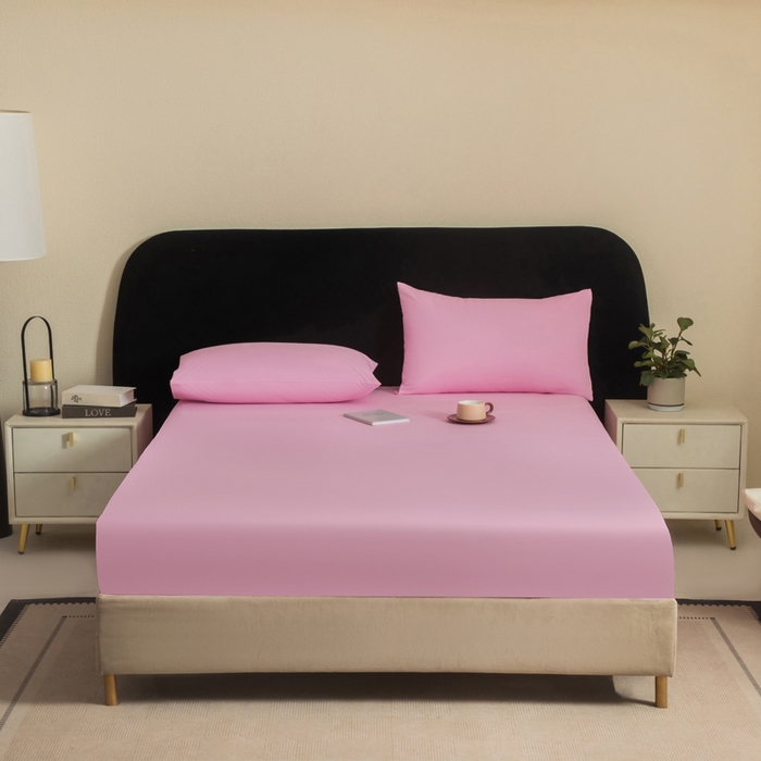 91家纺网 家纺一手货源 找家纺 三悦四季 2026新款纯色亲肤磨毛防水床笠跨境直播爆款床笠三件套外贸可定制任意尺寸 粉色