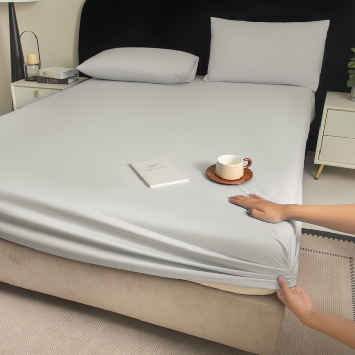 91家纺网 家纺一手货源 找家纺 三悦四季 2026新款纯色亲肤磨毛防水床笠跨境直播爆款床笠三件套外贸可定制任意尺寸 浅灰