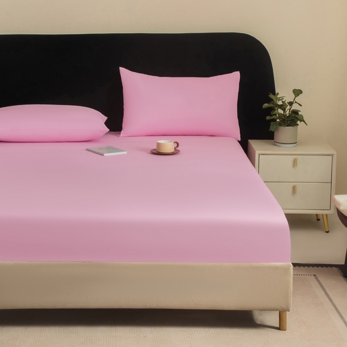 91家纺网 家纺一手货源 找家纺 三悦四季 2026新款纯色亲肤磨毛防水床笠跨境直播爆款床笠三件套外贸可定制任意尺寸 粉色