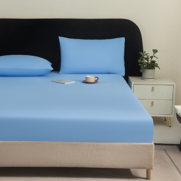 91家纺网 家纺一手货源 找家纺 三悦四季 2026新款纯色亲肤磨毛防水床笠跨境直播爆款床笠三件套外贸可定制任意尺寸 天蓝