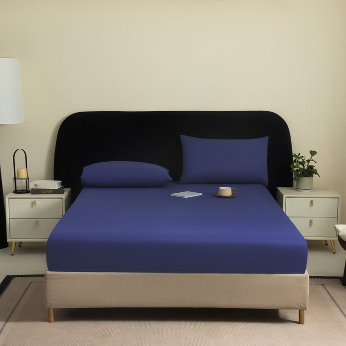 91家纺网 家纺一手货源 找家纺 三悦四季 2026新款纯色亲肤磨毛防水床笠跨境直播爆款床笠三件套外贸可定制任意尺寸 藏蓝