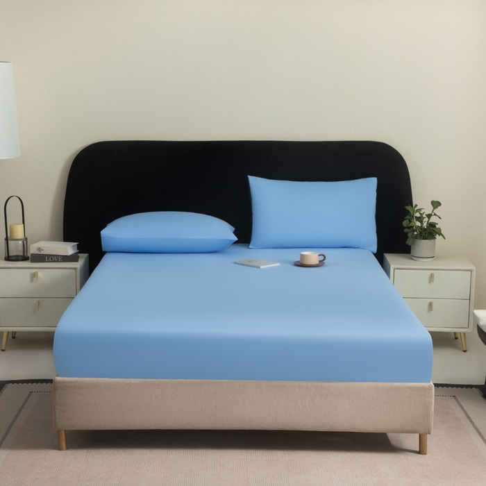 91家纺网 家纺一手货源 找家纺 三悦四季 2026新款纯色亲肤磨毛防水床笠跨境直播爆款床笠三件套外贸可定制任意尺寸 天蓝