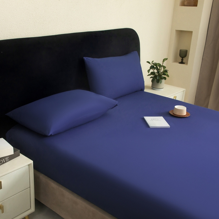 91家纺网 家纺一手货源 找家纺 三悦四季 2026新款纯色亲肤磨毛防水床笠跨境直播爆款床笠三件套外贸可定制任意尺寸 藏蓝