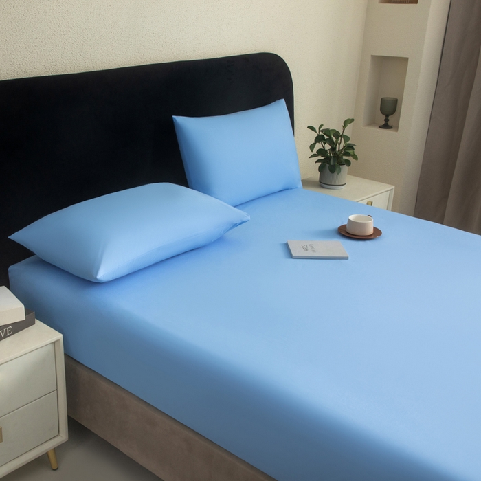 91家纺网 家纺一手货源 找家纺 三悦四季 2026新款纯色亲肤磨毛防水床笠跨境直播爆款床笠三件套外贸可定制任意尺寸 天蓝