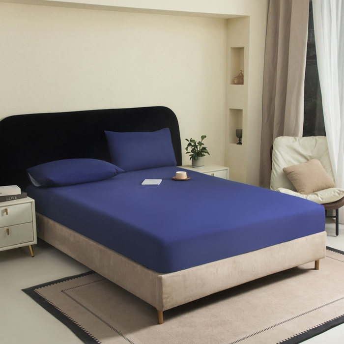 91家纺网 家纺一手货源 找家纺 三悦四季 2026新款纯色亲肤磨毛防水床笠跨境直播爆款床笠三件套外贸可定制任意尺寸 藏蓝