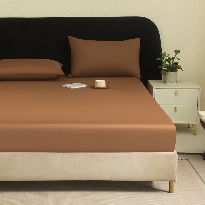 91家纺网 家纺一手货源 找家纺 三悦四季 2026新款纯色亲肤磨毛防水床笠跨境直播爆款床笠三件套外贸可定制任意尺寸 咖色