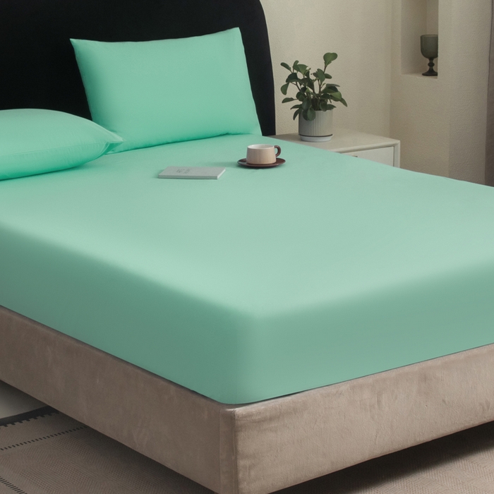 91家纺网 家纺一手货源 找家纺 三悦四季 2026新款纯色亲肤磨毛防水床笠跨境直播爆款床笠三件套外贸可定制任意尺寸 水绿