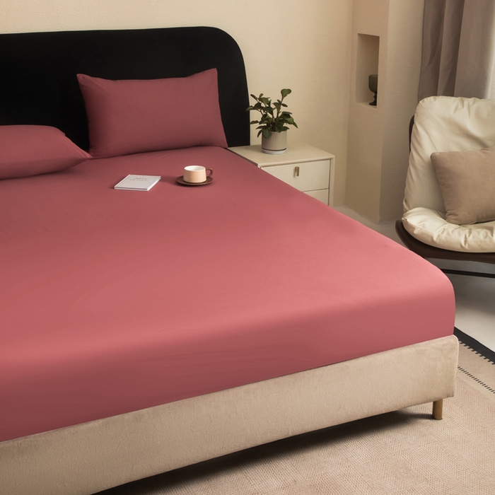 91家纺网 家纺一手货源 找家纺 三悦四季 2026新款纯色亲肤磨毛防水床笠跨境直播爆款床笠三件套外贸可定制任意尺寸 豆沙