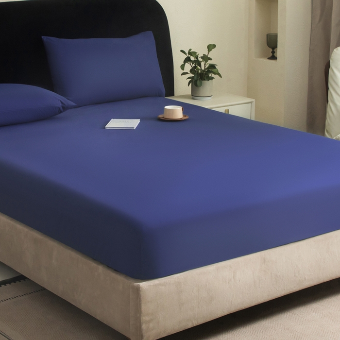 91家纺网 家纺一手货源 找家纺 三悦四季 2026新款纯色亲肤磨毛防水床笠跨境直播爆款床笠三件套外贸可定制任意尺寸 藏蓝