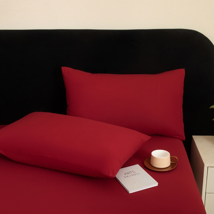 91家纺网 家纺一手货源 找家纺 三悦四季 2026新款纯色亲肤磨毛防水床笠跨境直播爆款床笠三件套外贸可定制任意尺寸 酒红