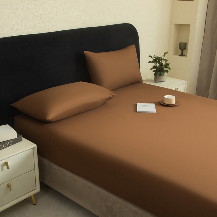 91家纺网 家纺一手货源 找家纺 三悦四季 2026新款纯色亲肤磨毛防水床笠跨境直播爆款床笠三件套外贸可定制任意尺寸 咖色