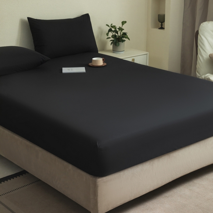 91家纺网 家纺一手货源 找家纺 三悦四季 2026新款纯色亲肤磨毛防水床笠跨境直播爆款床笠三件套外贸可定制任意尺寸 黑色