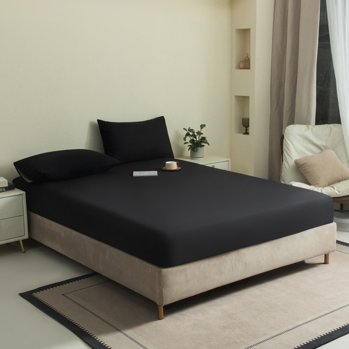 91家纺网 家纺一手货源 找家纺 三悦四季 2026新款纯色亲肤磨毛防水床笠跨境直播爆款床笠三件套外贸可定制任意尺寸 黑色