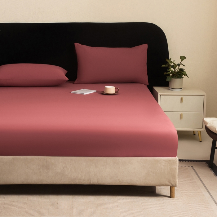 91家纺网 家纺一手货源 找家纺 三悦四季 2026新款纯色亲肤磨毛防水床笠跨境直播爆款床笠三件套外贸可定制任意尺寸 豆沙