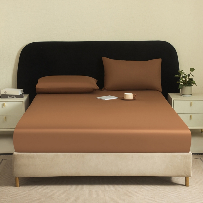 91家纺网 家纺一手货源 找家纺 三悦四季 2026新款纯色亲肤磨毛防水床笠跨境直播爆款床笠三件套外贸可定制任意尺寸 咖色