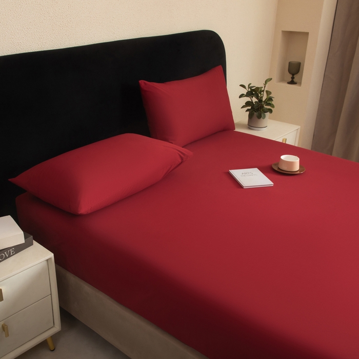 91家纺网 家纺一手货源 找家纺 三悦四季 2026新款纯色亲肤磨毛防水床笠跨境直播爆款床笠三件套外贸可定制任意尺寸 酒红