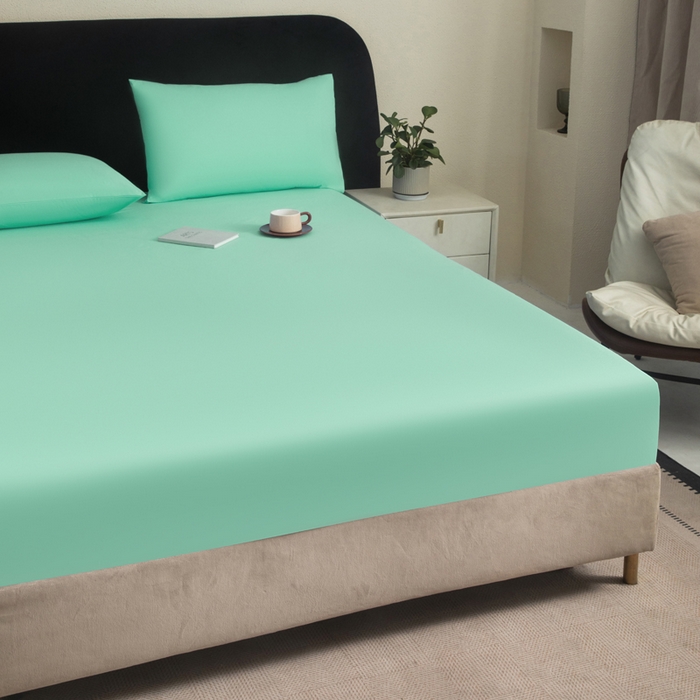 91家纺网 家纺一手货源 找家纺 三悦四季 2026新款纯色亲肤磨毛防水床笠跨境直播爆款床笠三件套外贸可定制任意尺寸 水绿