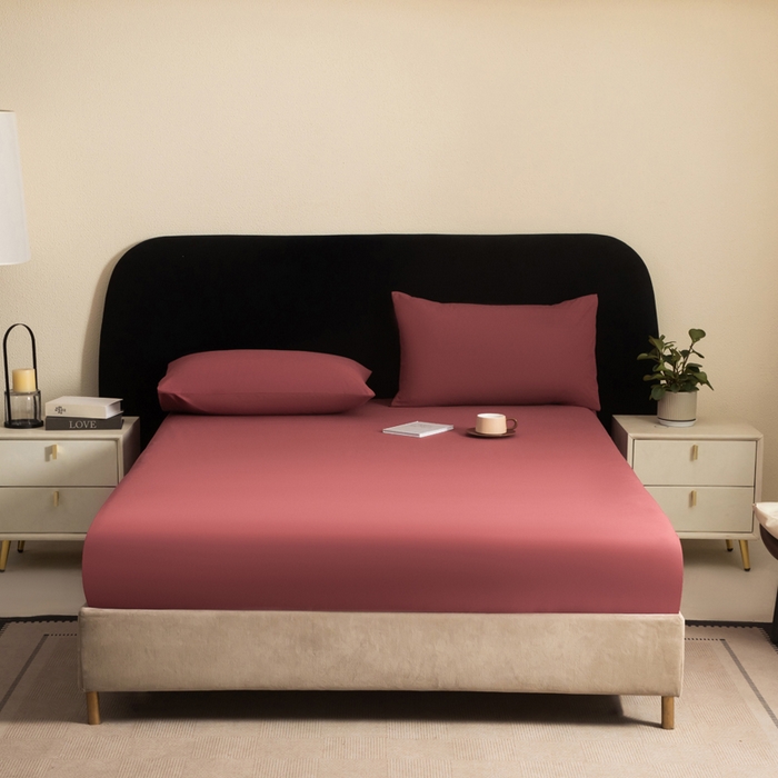 91家纺网 家纺一手货源 找家纺 三悦四季 2026新款纯色亲肤磨毛防水床笠跨境直播爆款床笠三件套外贸可定制任意尺寸 豆沙