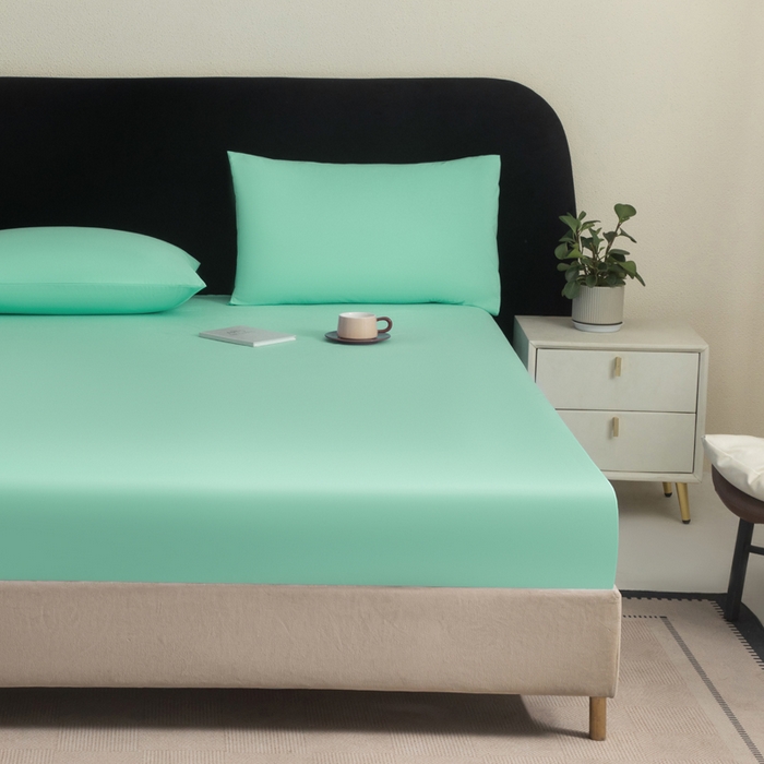 91家纺网 家纺一手货源 找家纺 三悦四季 2026新款纯色亲肤磨毛防水床笠跨境直播爆款床笠三件套外贸可定制任意尺寸 水绿