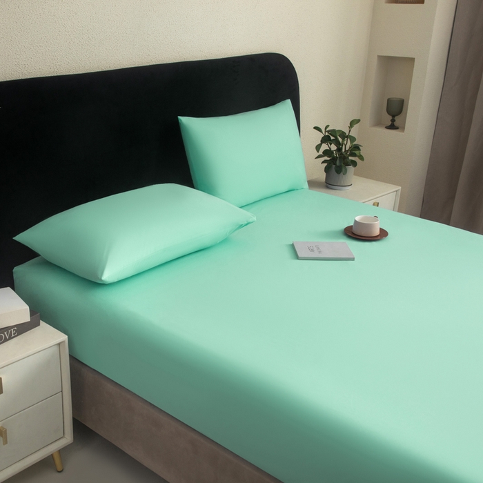 91家纺网 家纺一手货源 找家纺 三悦四季 2026新款纯色亲肤磨毛防水床笠跨境直播爆款床笠三件套外贸可定制任意尺寸 水绿