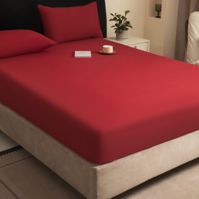 91家纺网 家纺一手货源 找家纺 三悦四季 2026新款纯色亲肤磨毛防水床笠跨境直播爆款床笠三件套外贸可定制任意尺寸 酒红