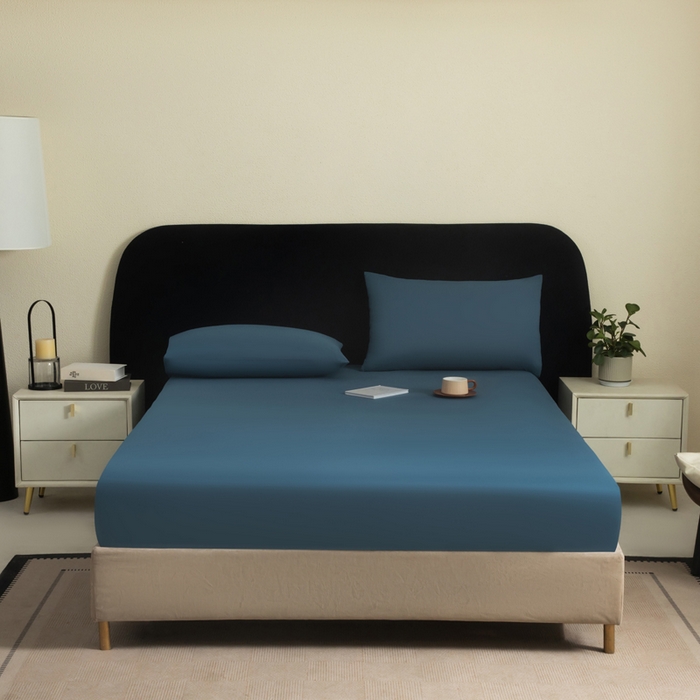 91家纺网 家纺一手货源 找家纺 三悦四季 2026新款纯色亲肤磨毛防水床笠跨境直播爆款床笠三件套外贸可定制任意尺寸 雾霾蓝