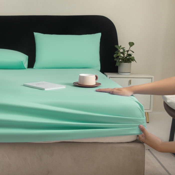 91家纺网 家纺一手货源 找家纺 三悦四季 2026新款纯色亲肤磨毛防水床笠跨境直播爆款床笠三件套外贸可定制任意尺寸 水绿