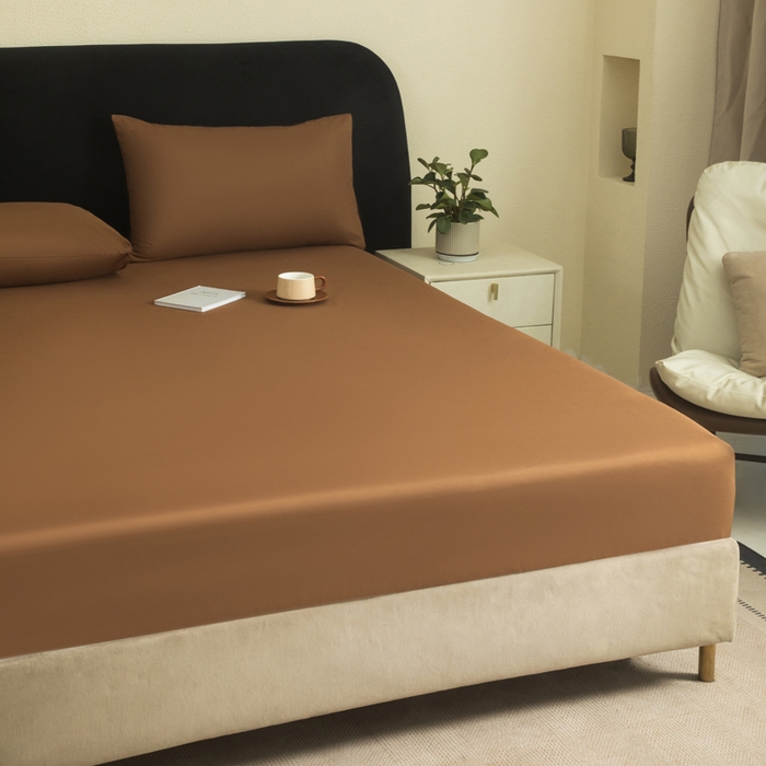 91家纺网 家纺一手货源 找家纺 三悦四季 2026新款纯色亲肤磨毛防水床笠跨境直播爆款床笠三件套外贸可定制任意尺寸 咖色