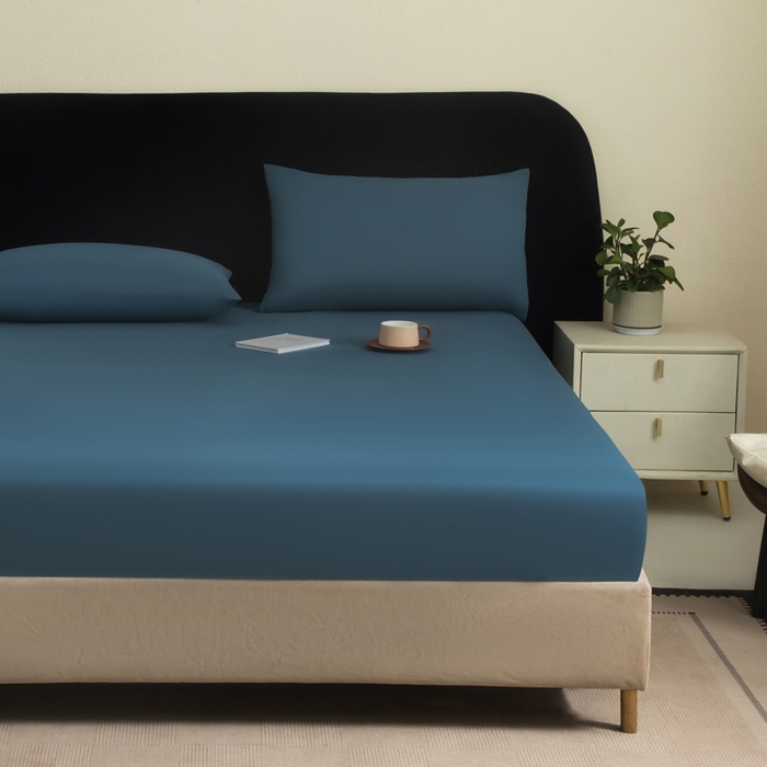 91家纺网 家纺一手货源 找家纺 三悦四季 2026新款纯色亲肤磨毛防水床笠跨境直播爆款床笠三件套外贸可定制任意尺寸 雾霾蓝