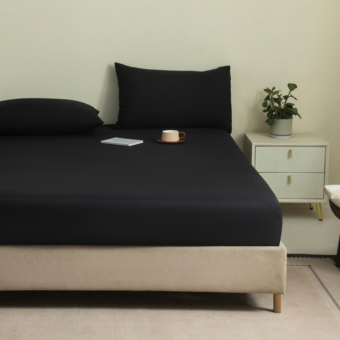 91家纺网 家纺一手货源 找家纺 三悦四季 2026新款纯色亲肤磨毛防水床笠跨境直播爆款床笠三件套外贸可定制任意尺寸 黑色