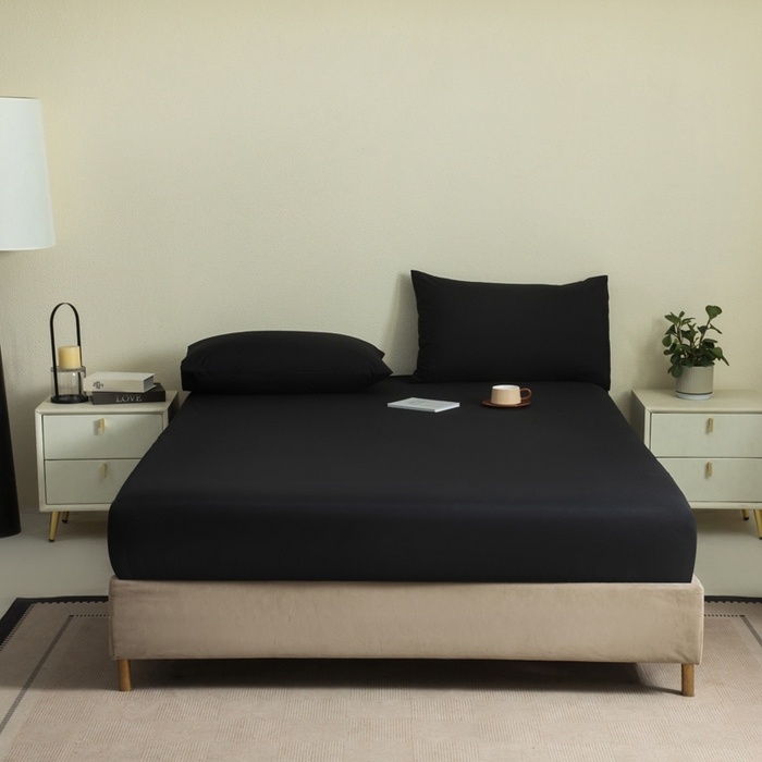 91家纺网 家纺一手货源 找家纺 三悦四季 2026新款纯色亲肤磨毛防水床笠跨境直播爆款床笠三件套外贸可定制任意尺寸 黑色