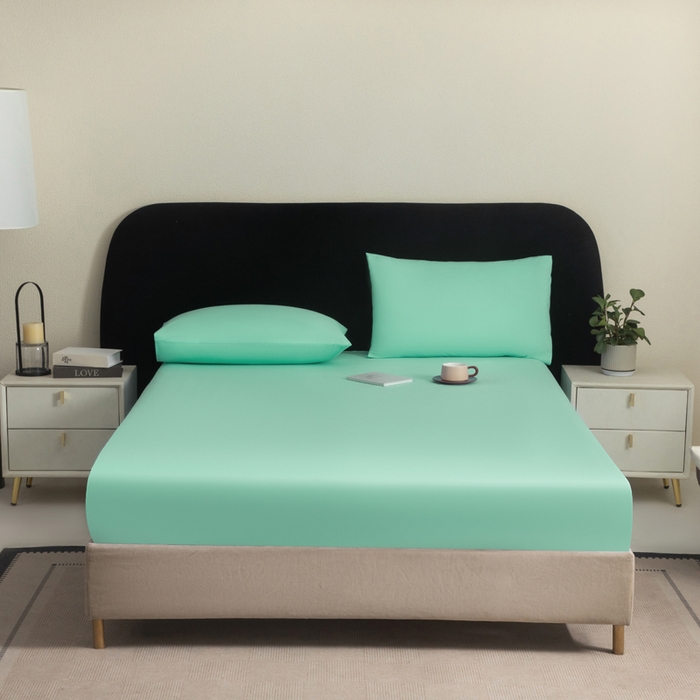 91家纺网 家纺一手货源 找家纺 三悦四季 2026新款纯色亲肤磨毛防水床笠跨境直播爆款床笠三件套外贸可定制任意尺寸 水绿