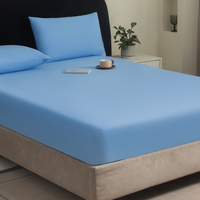 91家纺网 家纺一手货源 找家纺 三悦四季 2026新款纯色亲肤磨毛防水床笠跨境直播爆款床笠三件套外贸可定制任意尺寸 天蓝