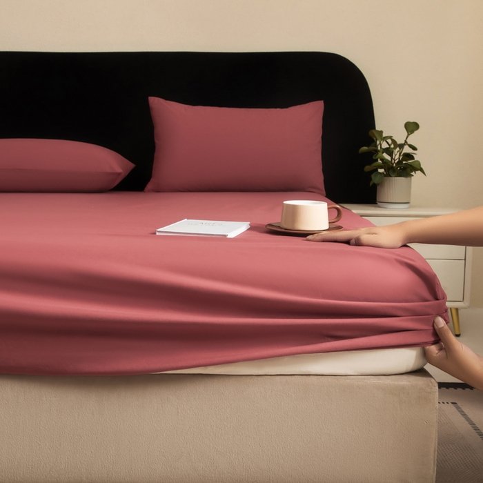 91家纺网 家纺一手货源 找家纺 三悦四季 2026新款纯色亲肤磨毛防水床笠跨境直播爆款床笠三件套外贸可定制任意尺寸 豆沙