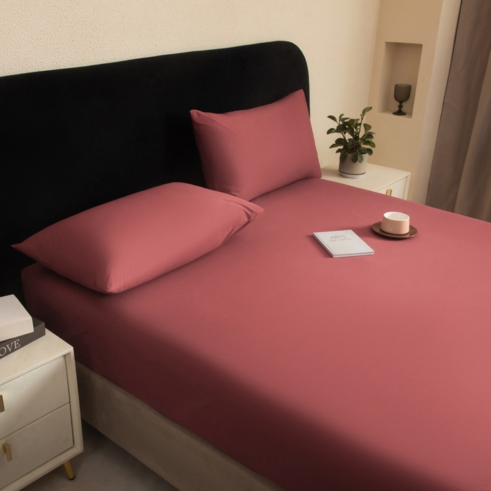 91家纺网 家纺一手货源 找家纺 三悦四季 2026新款纯色亲肤磨毛防水床笠跨境直播爆款床笠三件套外贸可定制任意尺寸 豆沙